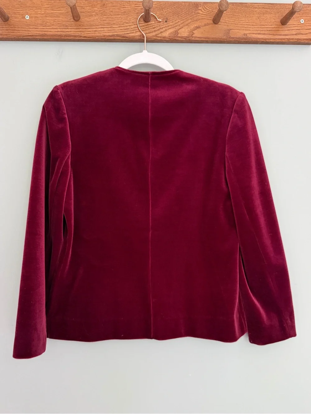Vintage 80s Act III Burgundy Wine Velvet 4 Button Collarless Blazer Union Made